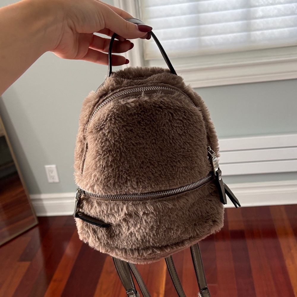 Steve Madden Grey Faux Fur Mini Backpack